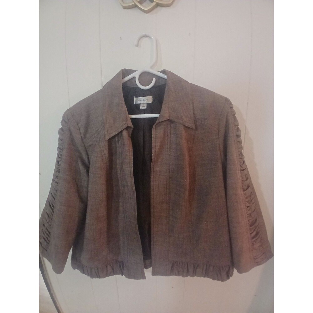 Dressbarn Womens Brown Blazer  L 3/4 Sleeve  Lined Coquette Business Casual